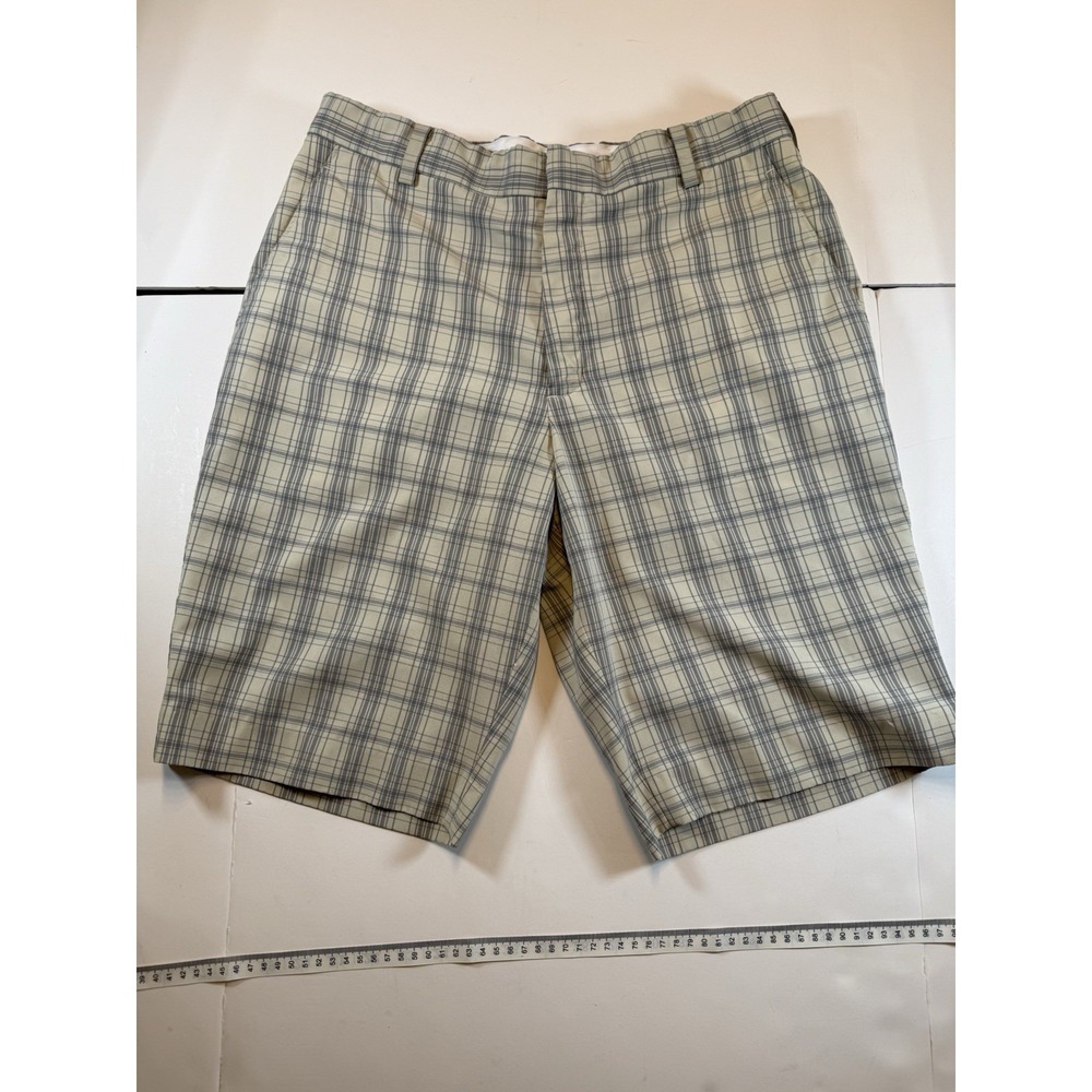 Nike Tiger Woods‎ Collection Plaid Golf Shorts Mens 32 Beige Blue TW Y2K Preppy